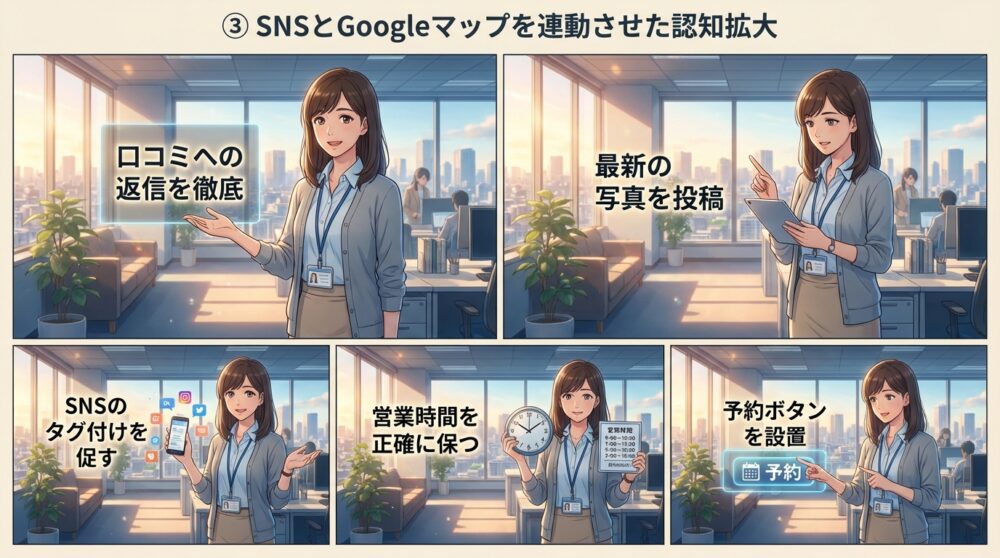 ③ SNSとGoogleマップを連動させた認知拡大
