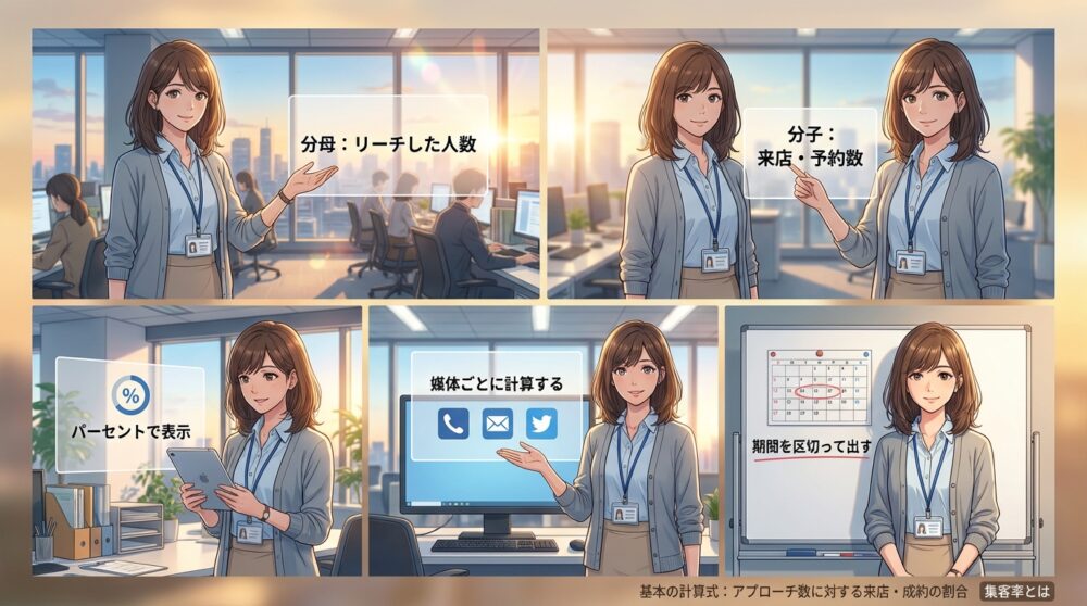 基本の計算式：アプローチ数に対する来店・成約の割合