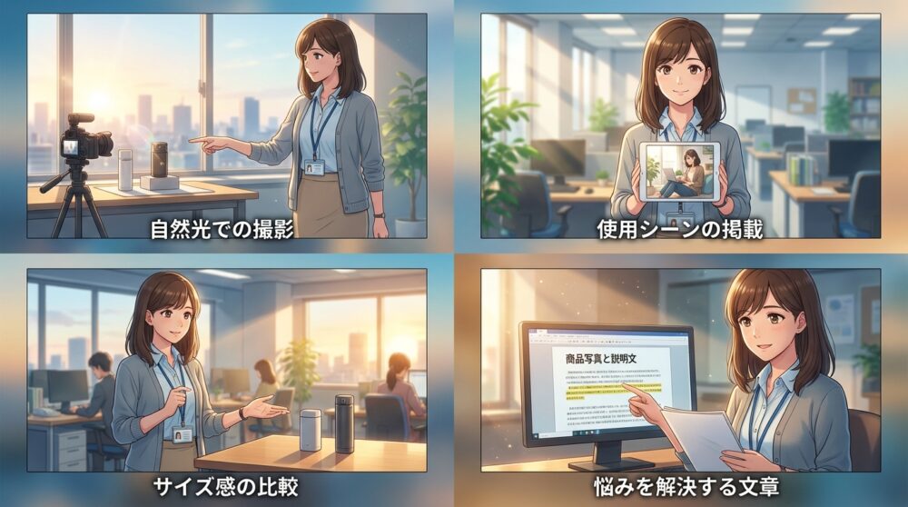 ターゲットの悩みや欲求に寄り添う「商品写真」と「説明文」