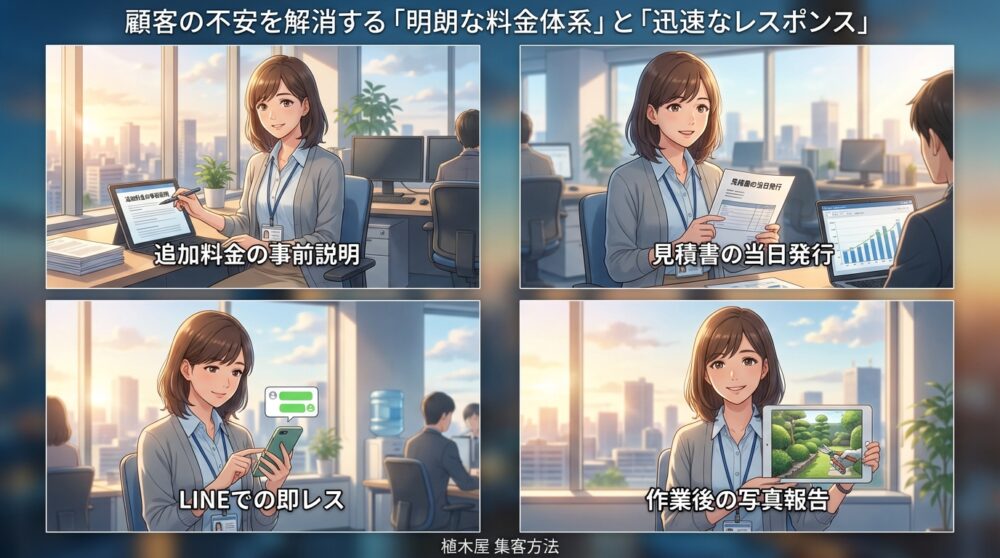 顧客の不安を解消する「明朗な料金体系」と「迅速なレスポンス」