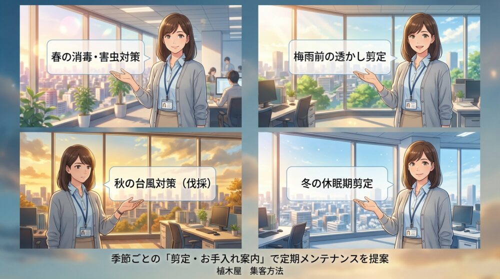 季節ごとの「剪定・お手入れ案内」で定期メンテナンスを提案