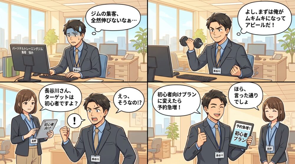 パーソナルトレーニングジム　集客の4コマ漫画