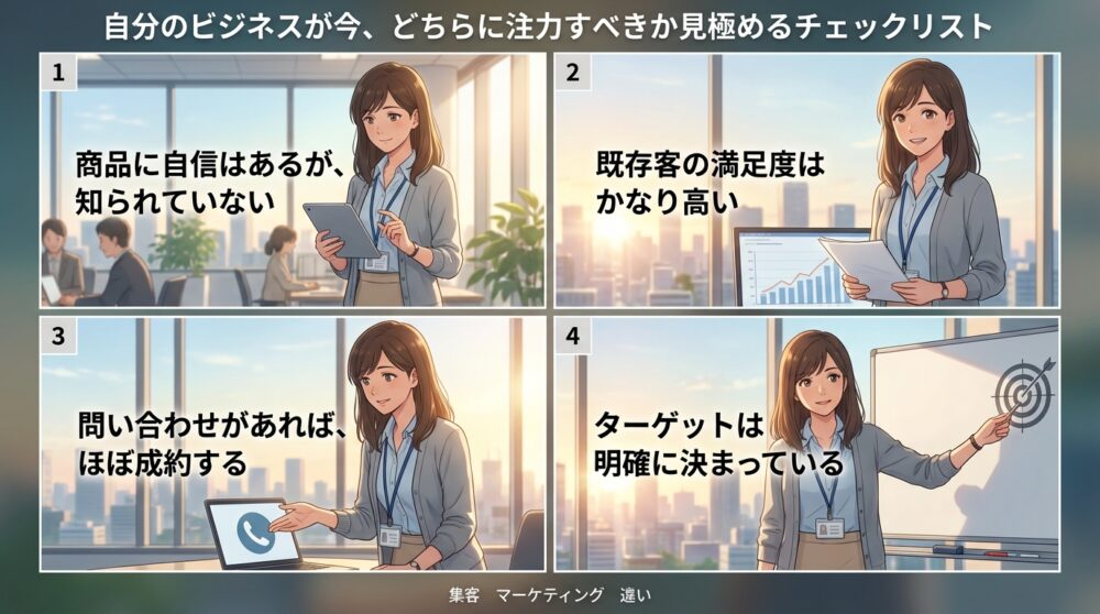 自分のビジネスが今、どちらに注力すべきか見極めるチェックリスト