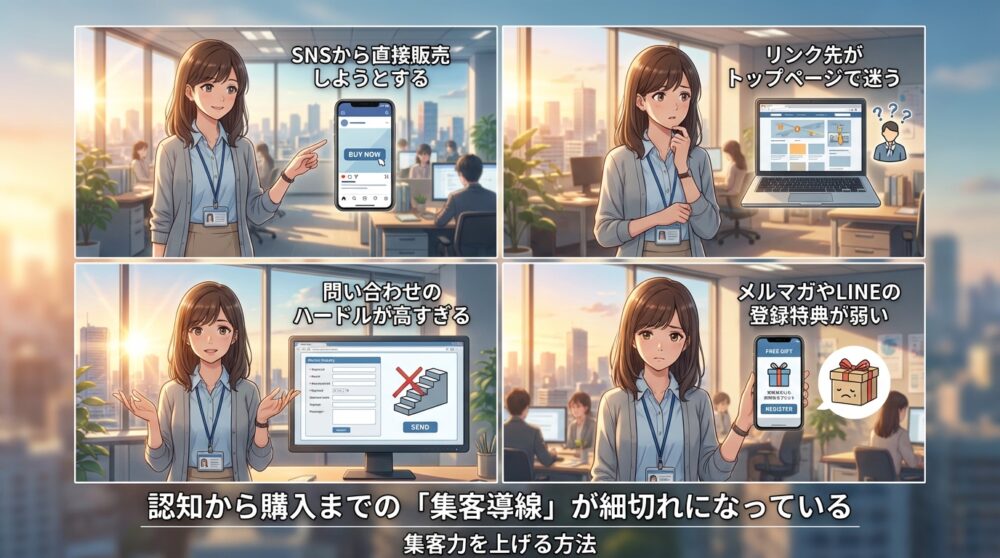 認知から購入までの「集客導線」が細切れになっている