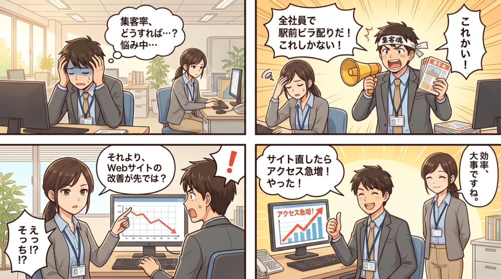 集客 率 を 上げる 方法の4コマ漫画