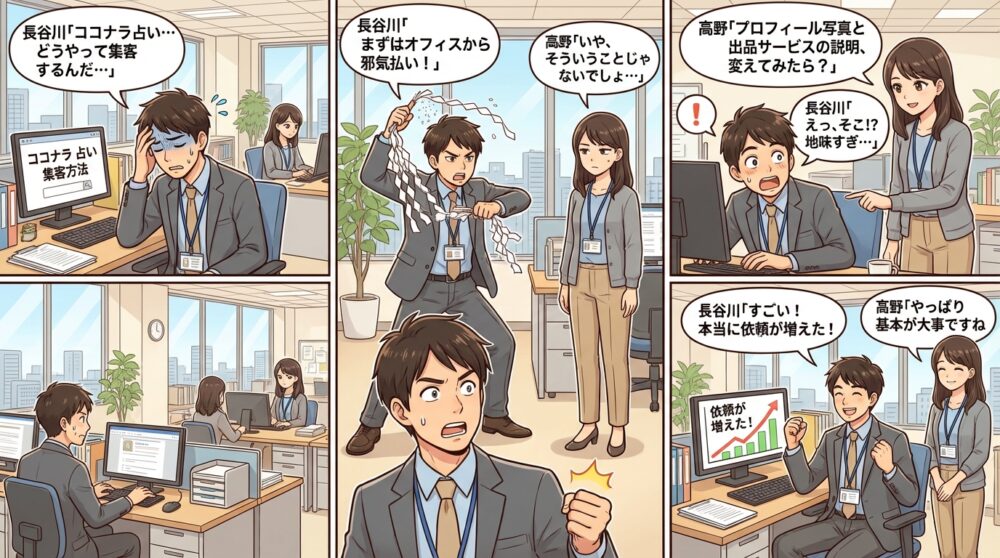 ココナラ 占い 集客方法の4コマ漫画
