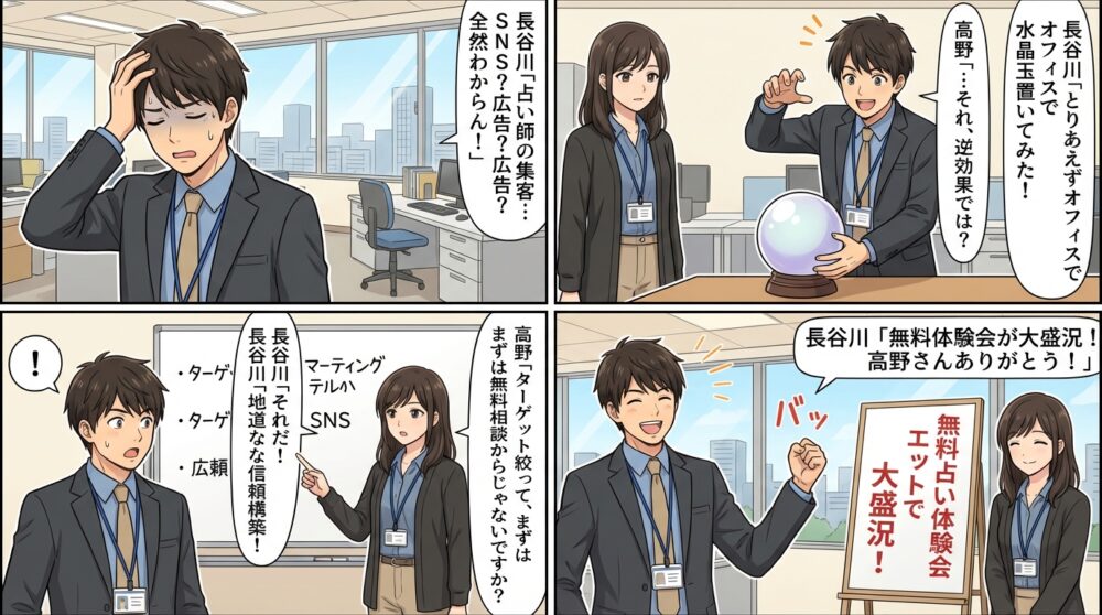 占い師 集客方法の4コマ漫画