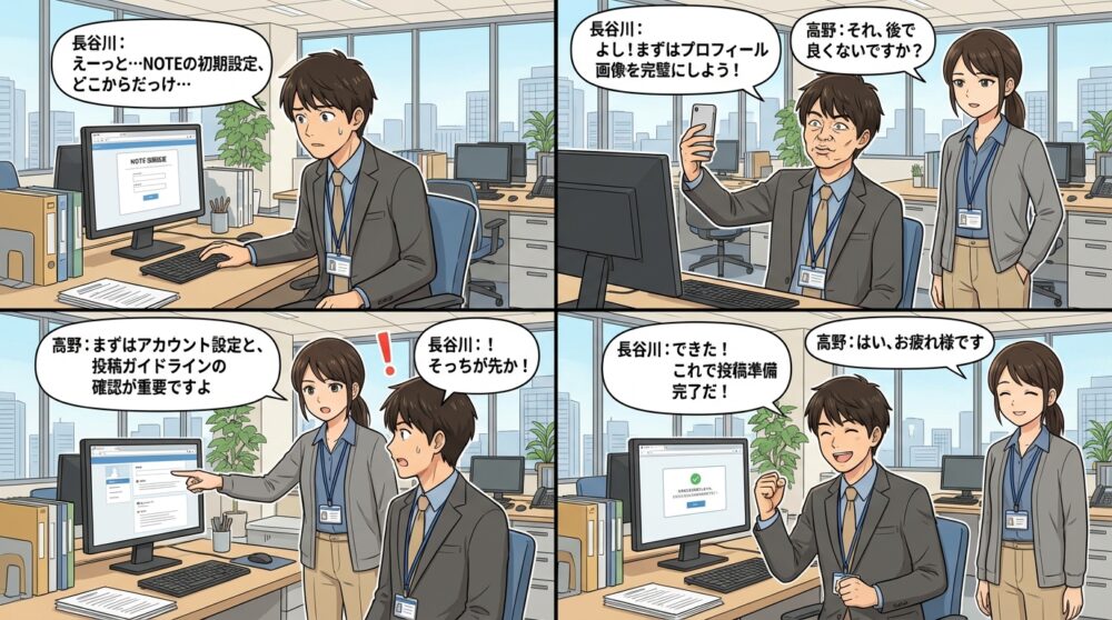 NOTE 初期設定　重要ポイントの4コマ漫画