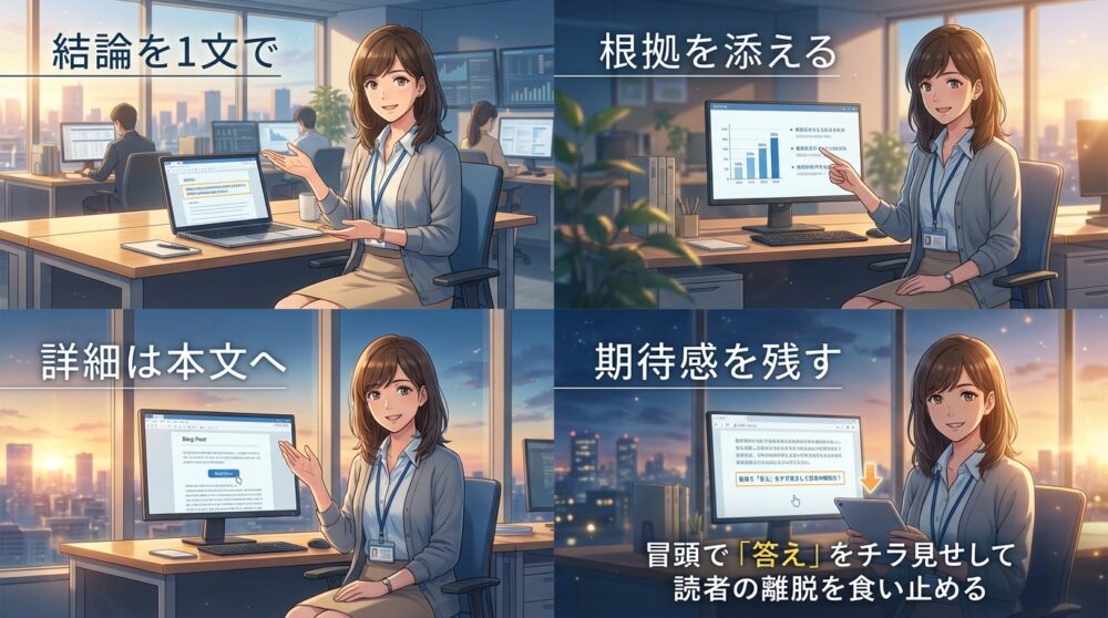 冒頭で「答え」をチラ見せして読者の離脱を食い止める