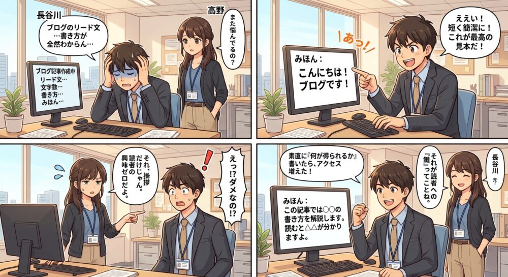 ブログ リード文 文字数 書き方 みほんの4コマ漫画