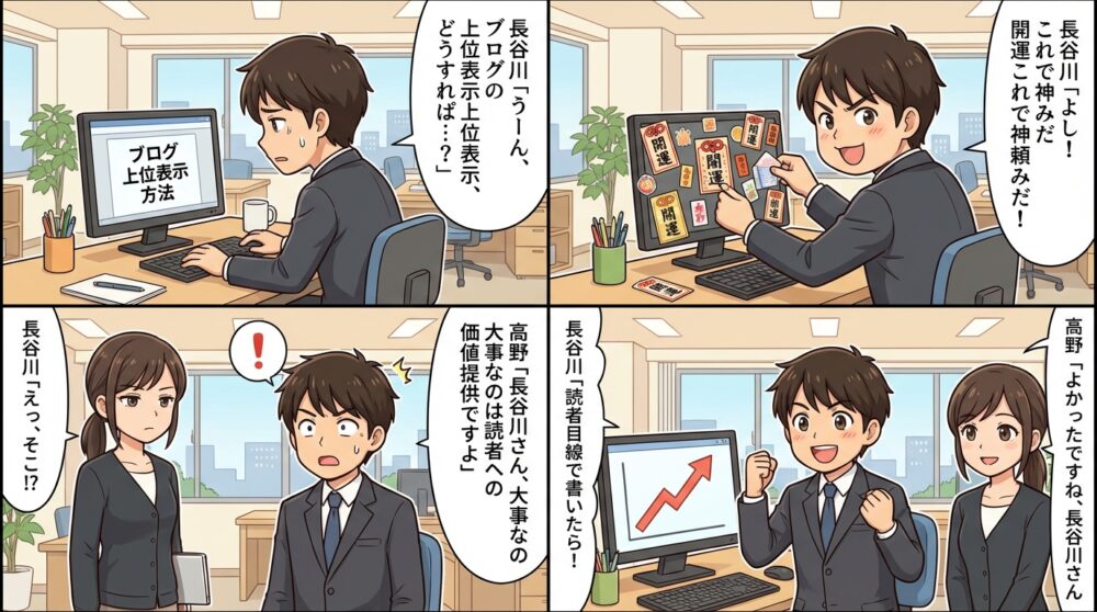 ブログ 上位表示 方法の4コマ漫画