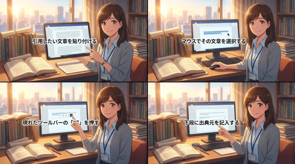 ツールバーの引用ボタン（“”）の使い方