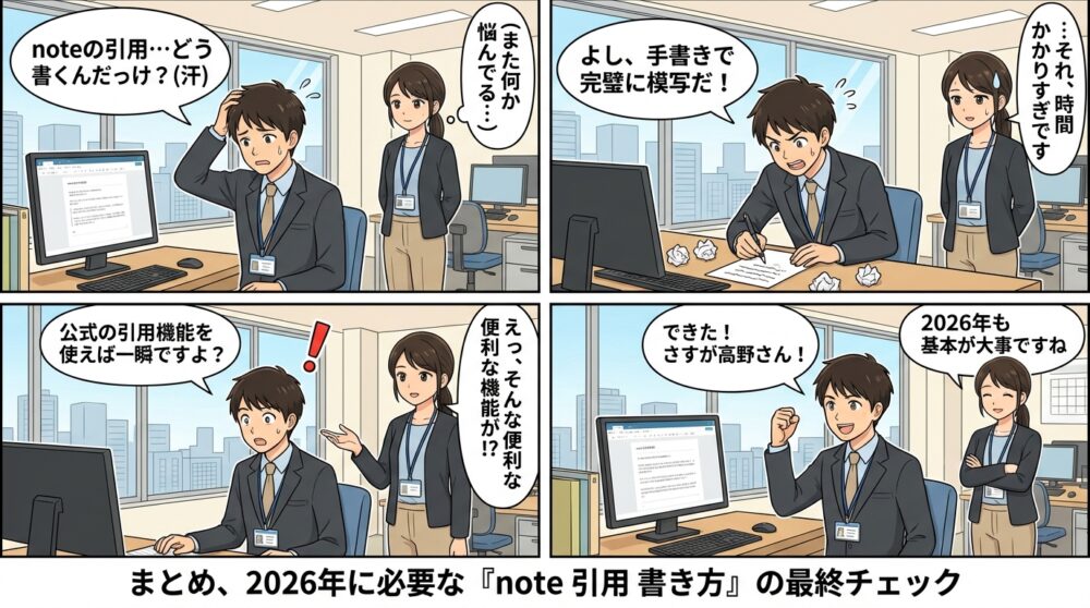 note 引用 書き方の4コマ漫画