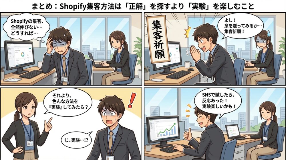 shopify 集客方法の4コマ漫画