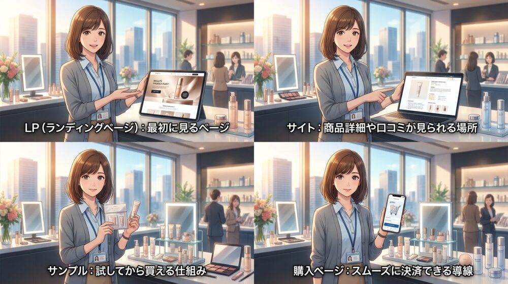 LP・サイト・サンプル・口コミまでの一連の流れを設計する