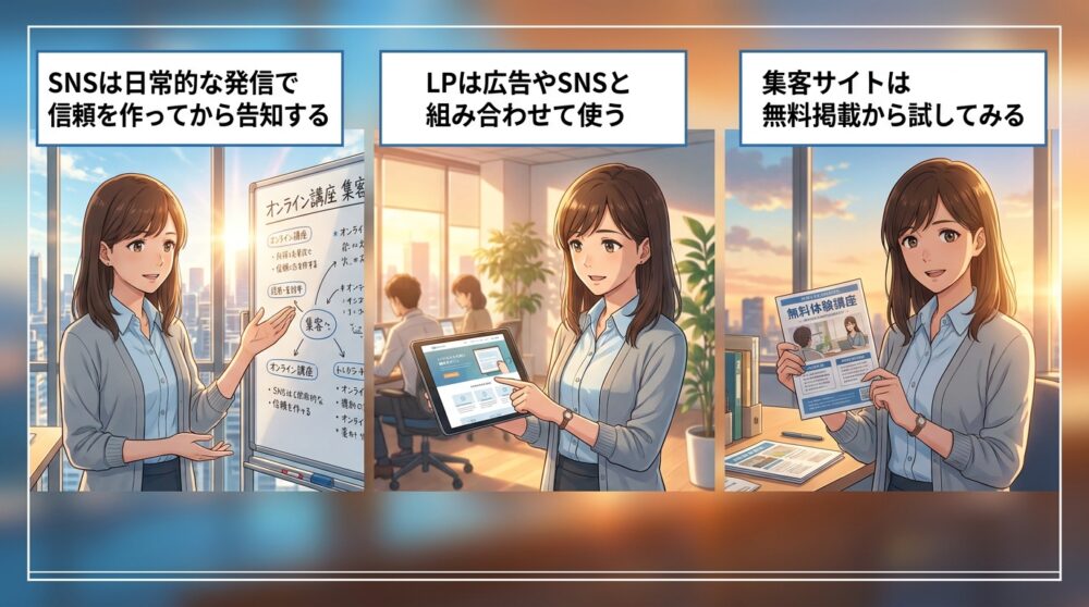 オンラインで認知を広げる施策（SNS・LP・集客サイト）