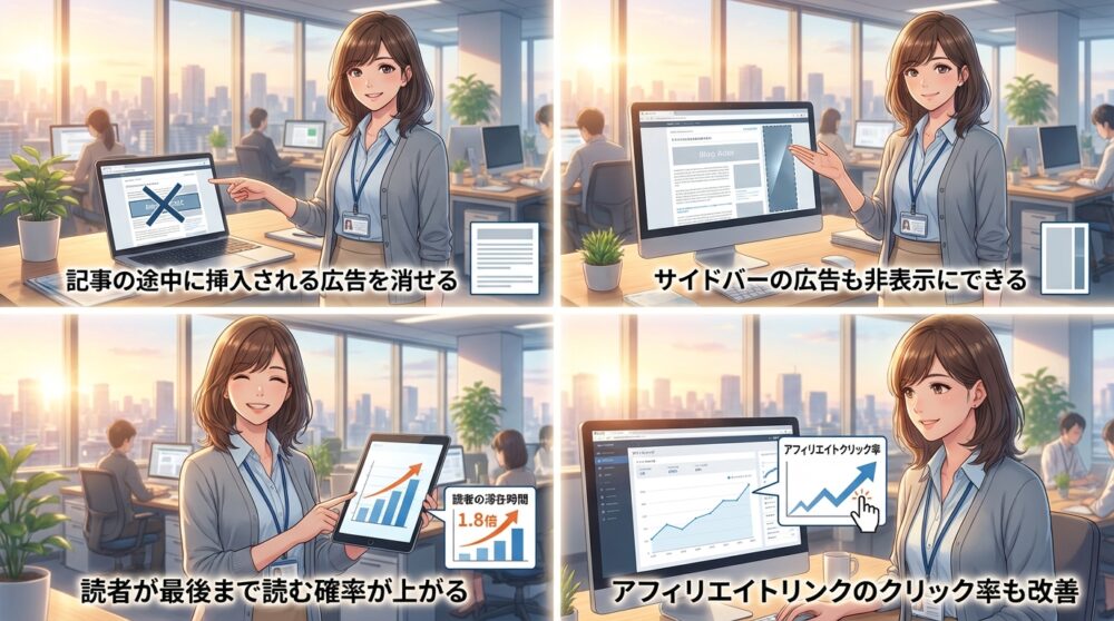 不要な広告を消すと読者の滞在時間が1.8倍になる