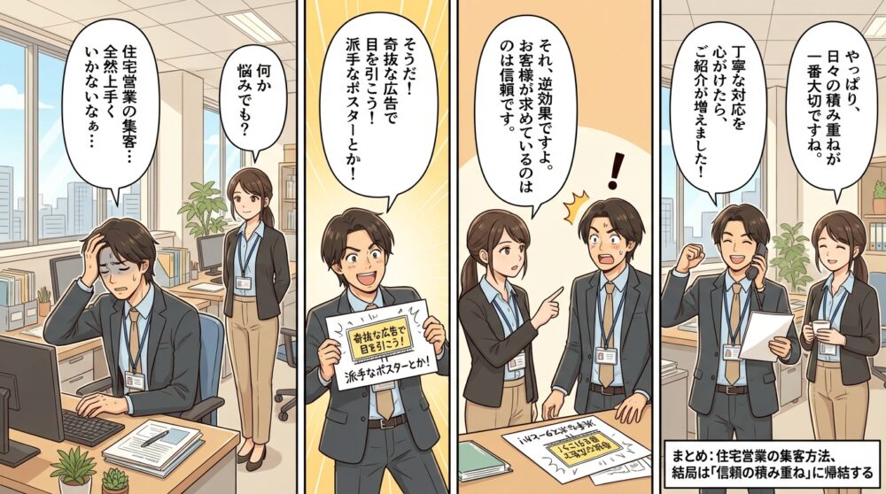 住宅営業 集客方法の4コマ漫画