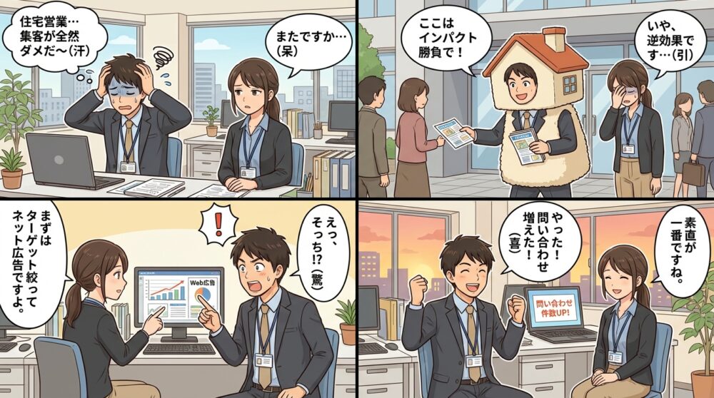 住宅営業 集客方法の4コマ漫画