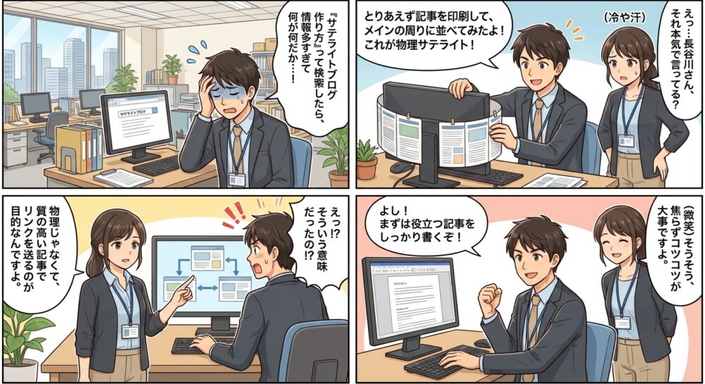サテライトブログ 作り方の4コマ漫画