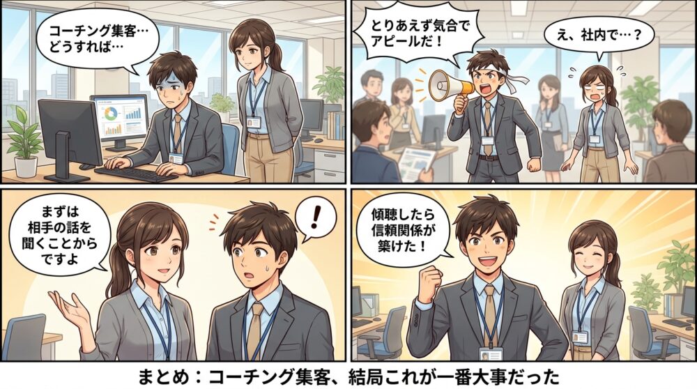 コーチング　集客の4コマ漫画