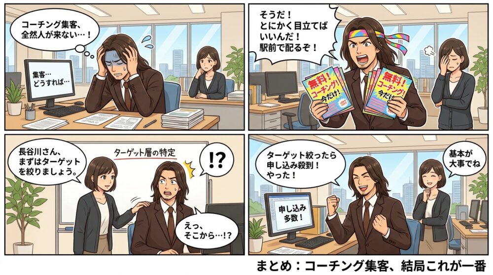 コーチング 集客の4コマ漫画