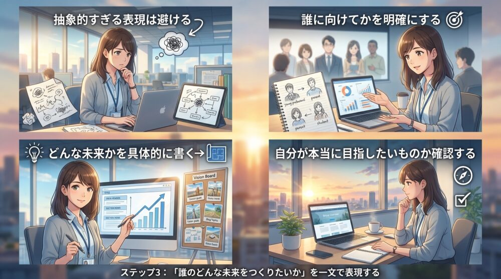 ステップ3：「誰のどんな未来をつくりたいか」を一文で表現する