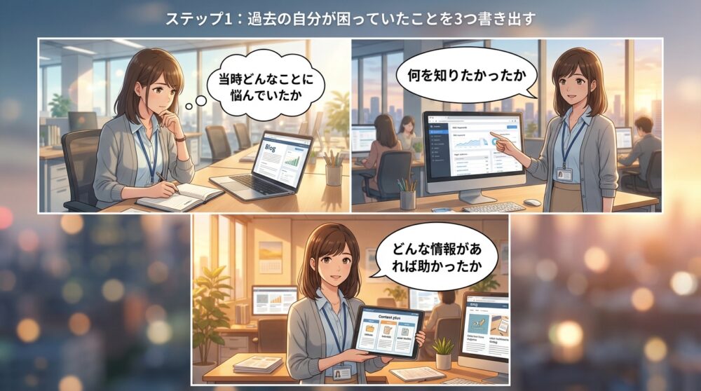ステップ1：過去の自分が困っていたことを3つ書き出す