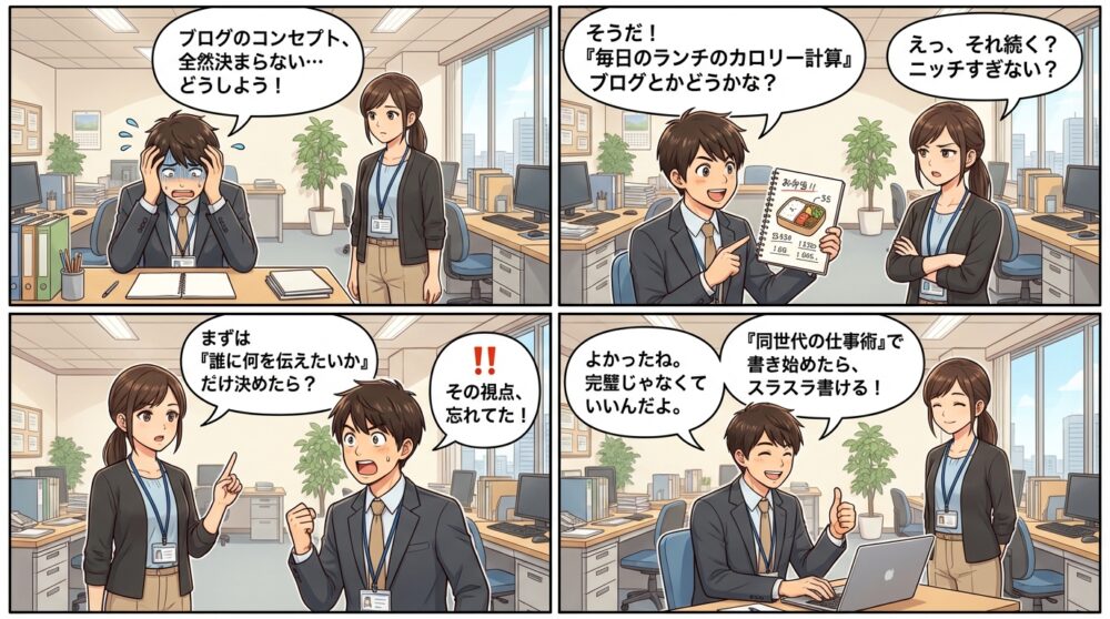 ブログ　コンセプト　決め方の4コマ漫画