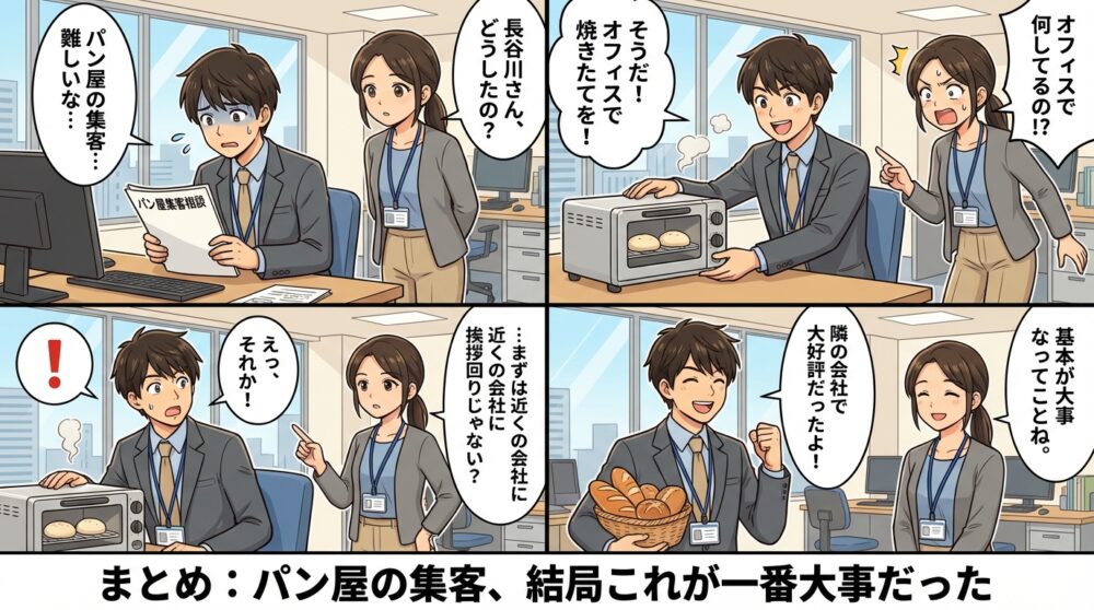 パン屋 集客方法の4コマ漫画