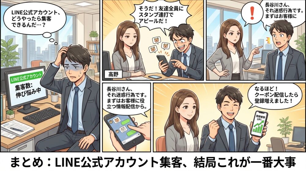 line公式アカウント 集客方法の4コマ漫画