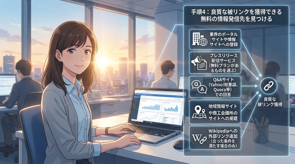 手順4:良質な被リンクを獲得できる無料の情報発信先を見つける