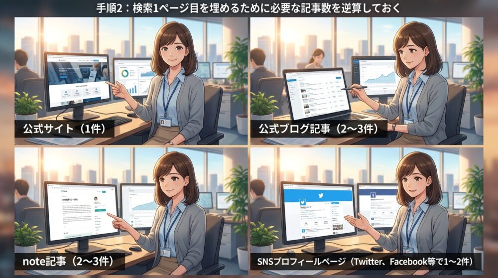 手順2:検索1ページ目を埋めるために必要な記事数を逆算しておく