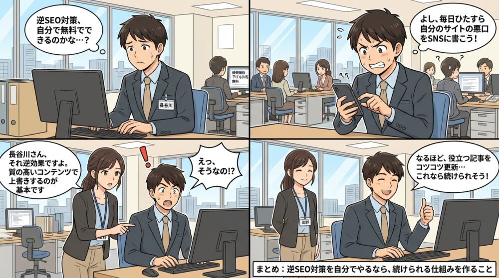 逆SEO対策 自分で 無料の4コマ漫画
