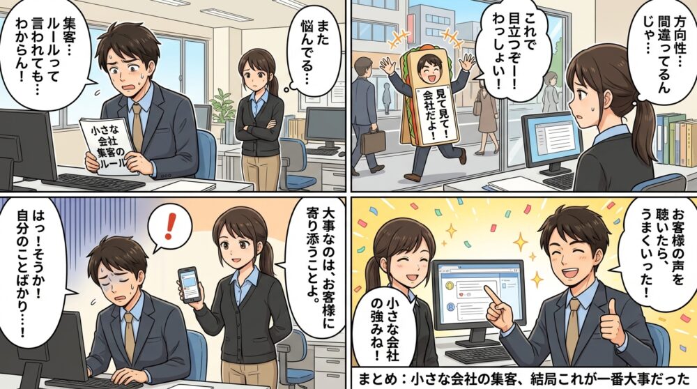 小さな 会社 集客 の ルールの4コマ漫画