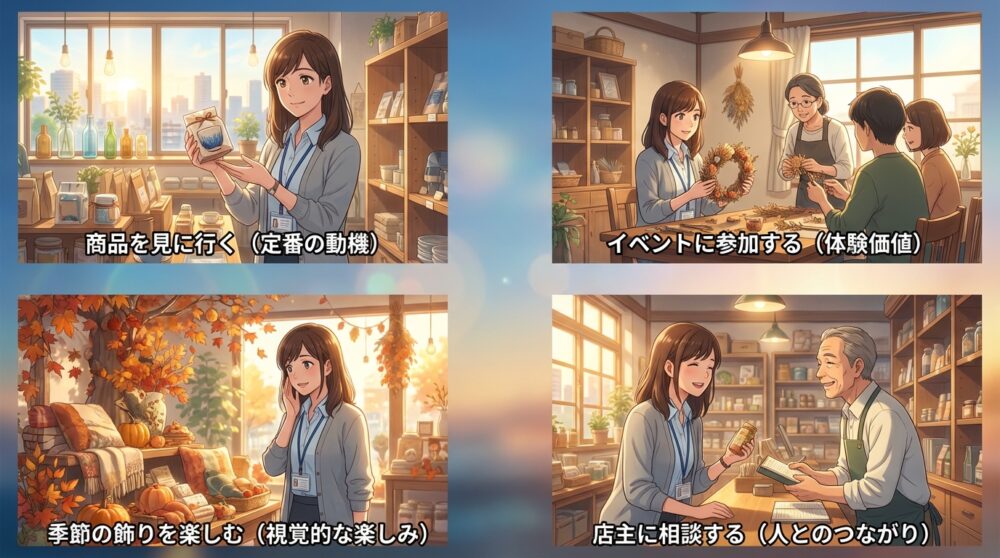 来店動機を3つ以上用意して顧客との接点を増やしている