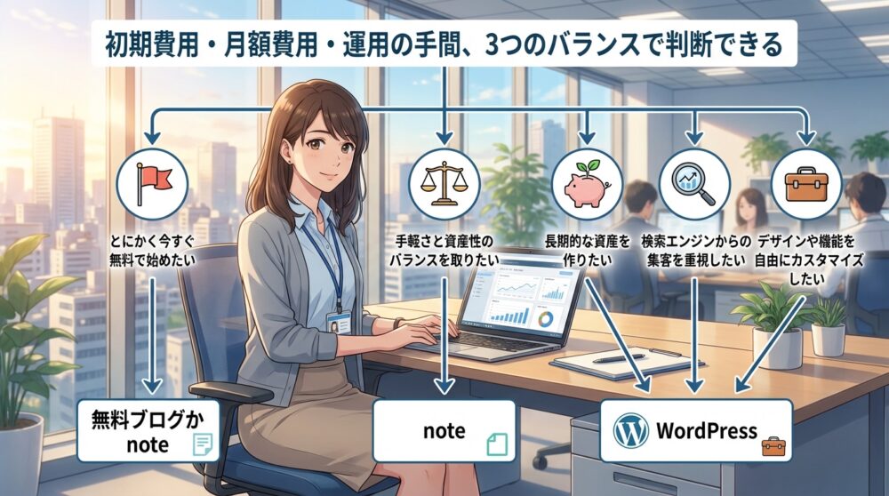 初期費用・月額費用・運用の手間、3つのバランスで判断できる