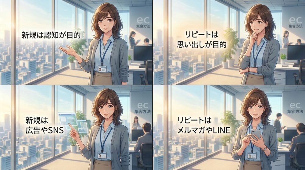 新規獲得とリピート促進では集客設計がまったく異なる