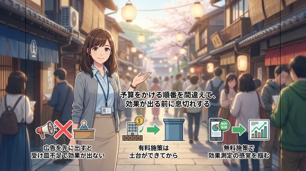 予算をかける順番を間違えて、効果が出る前に息切れする