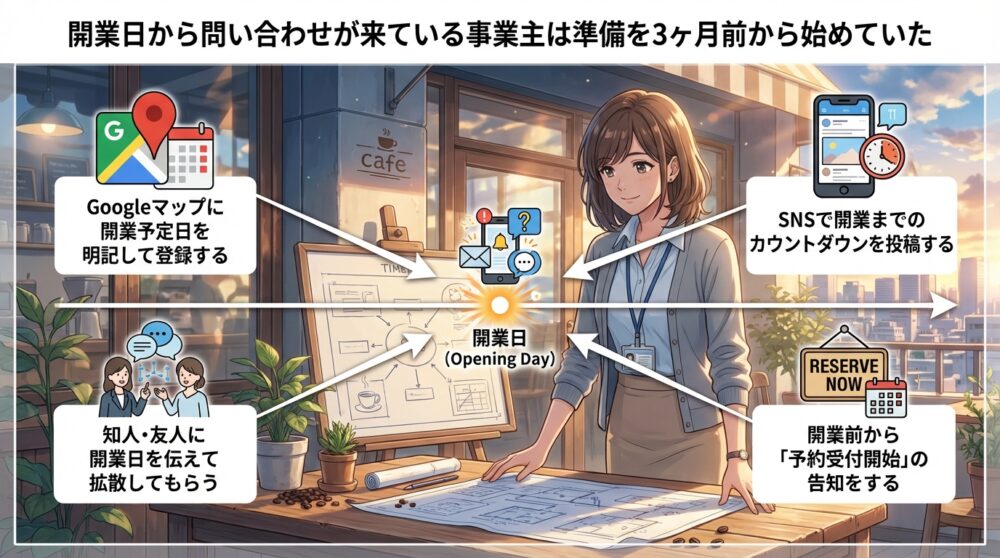 開業日から問い合わせが来ている事業主は準備を3ヶ月前から始めていた