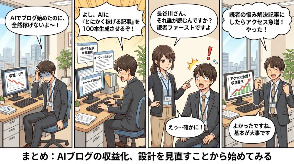 ai ブログ 稼げないの4コマ漫画