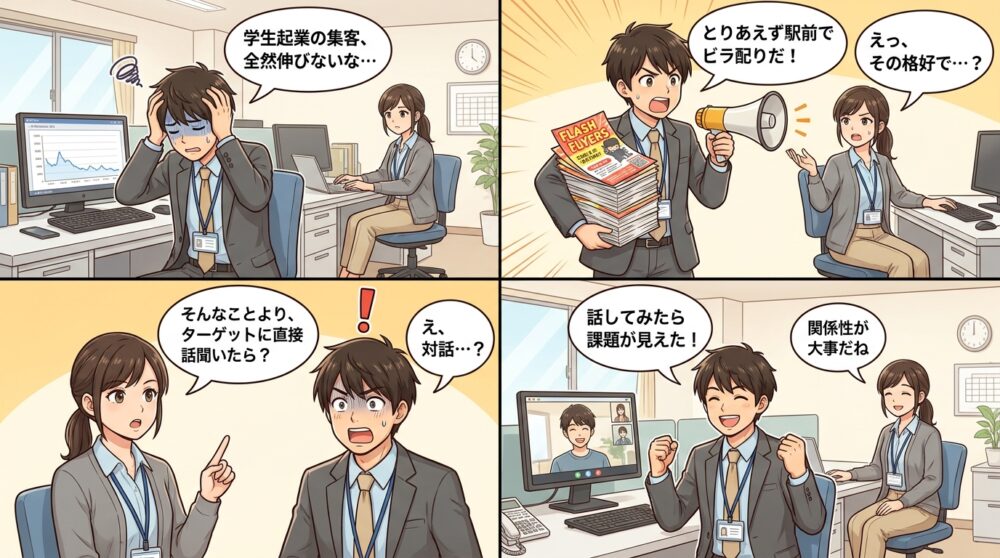 学生起業 集客の4コマ漫画