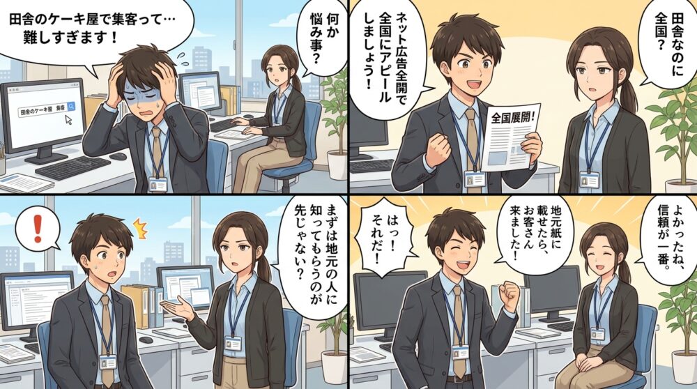 ケーキ屋 集客方法 田舎の4コマ漫画