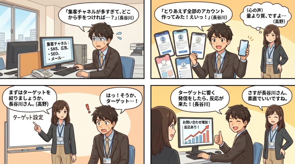 集客チャネルの4コマ漫画