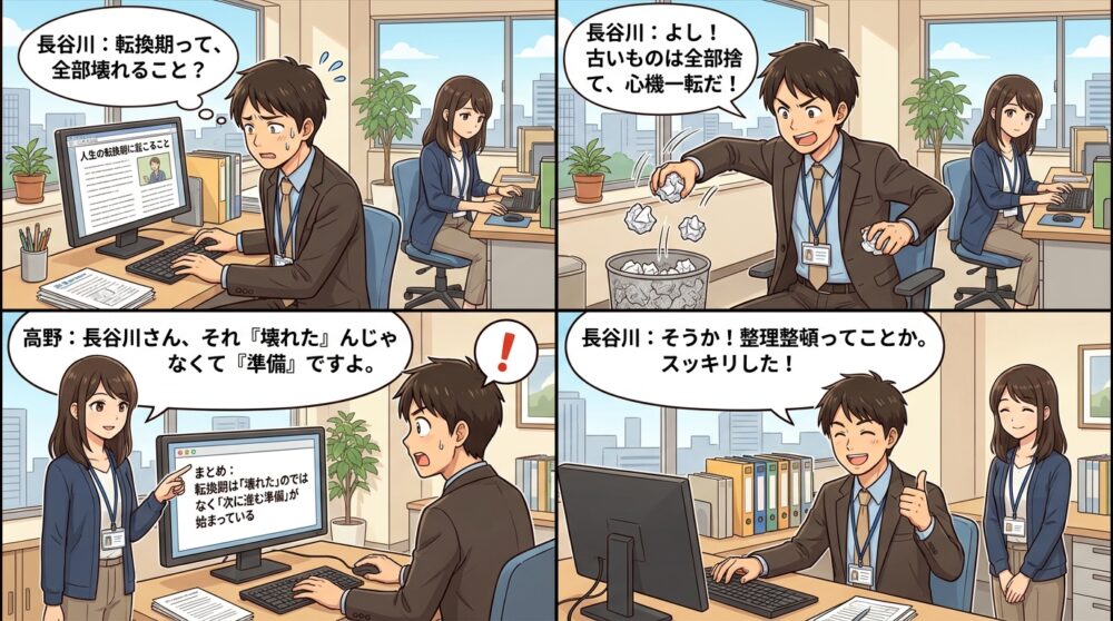 人生の転換期に起こることの4コマ漫画