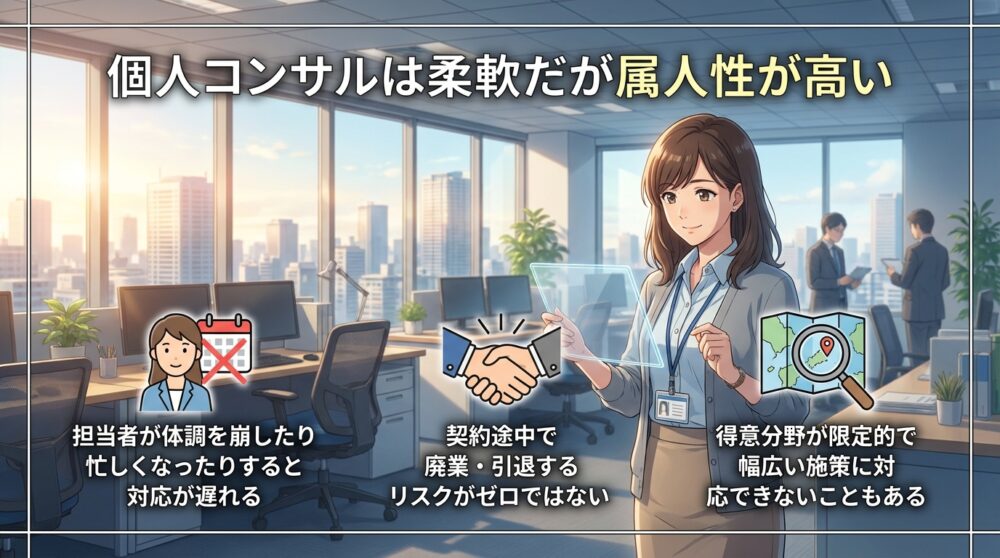個人コンサルは柔軟だが属人性が高い