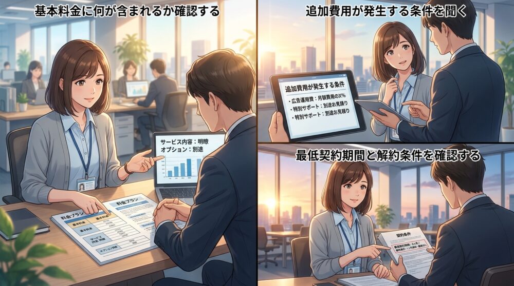 料金体系が明瞭で、追加費用の発生条件が事前に示されているか