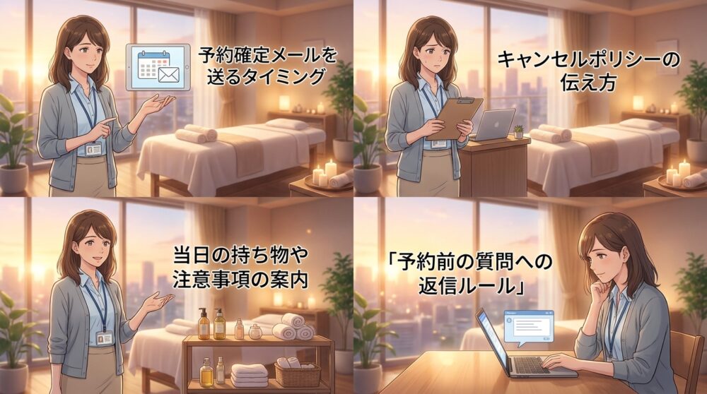 予約システムと顧客対応の設計が抜けている