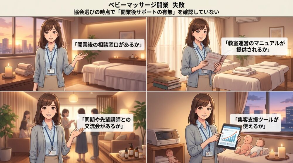 協会選びの時点で「開業後サポートの有無」を確認していない