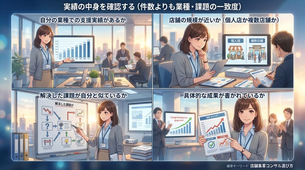 実績の中身を確認する（件数よりも業種・課題の一致度）